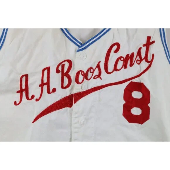 Vintage 50s Mens 42 Distressed Chain Stitch Sleeveless Baseball Jersey White USA